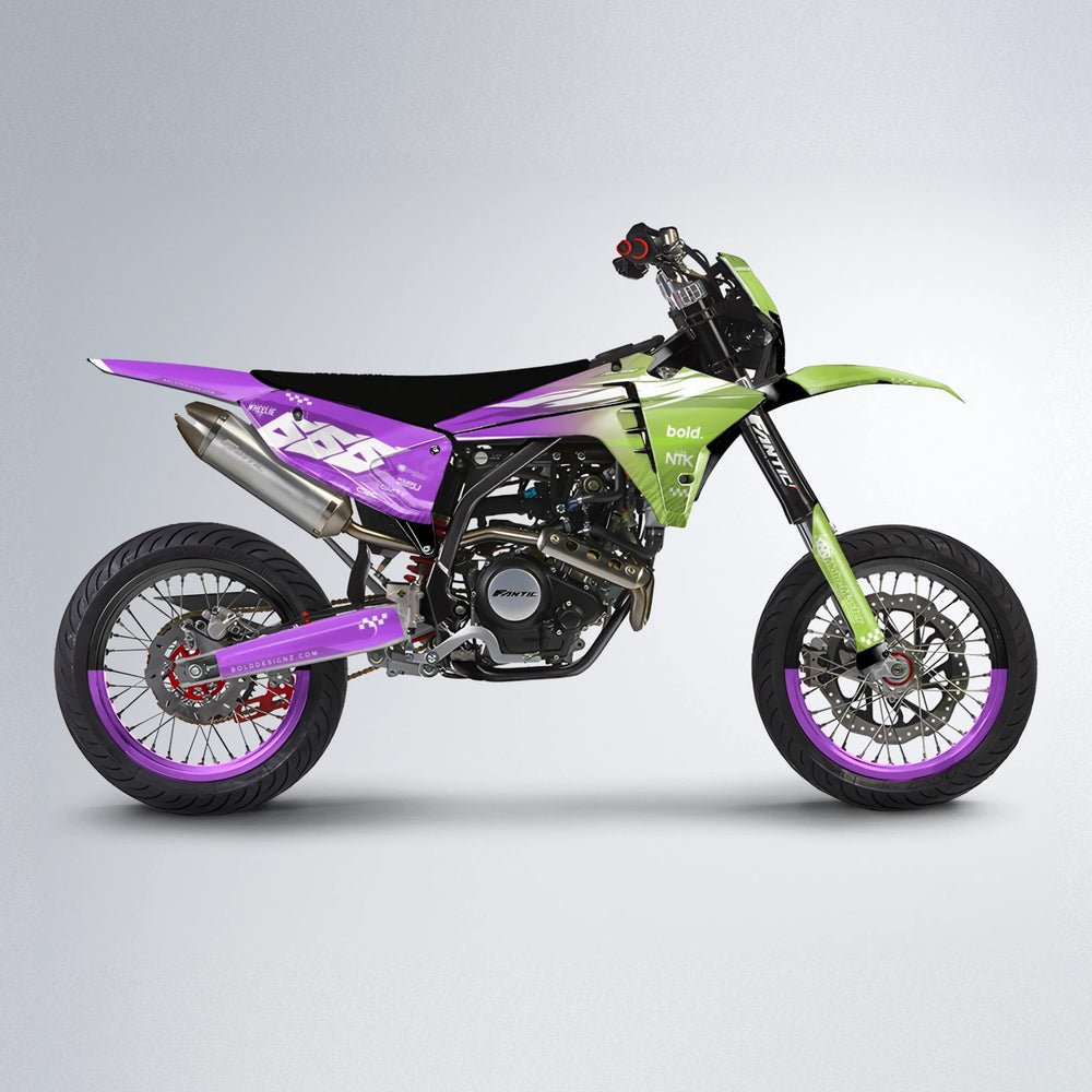 NTK V5 Fantic supermoto graphics kit in Purple & Yellow