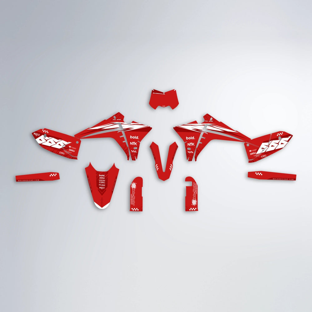 NTK V5 Fantic graphics kit parts layout in Red