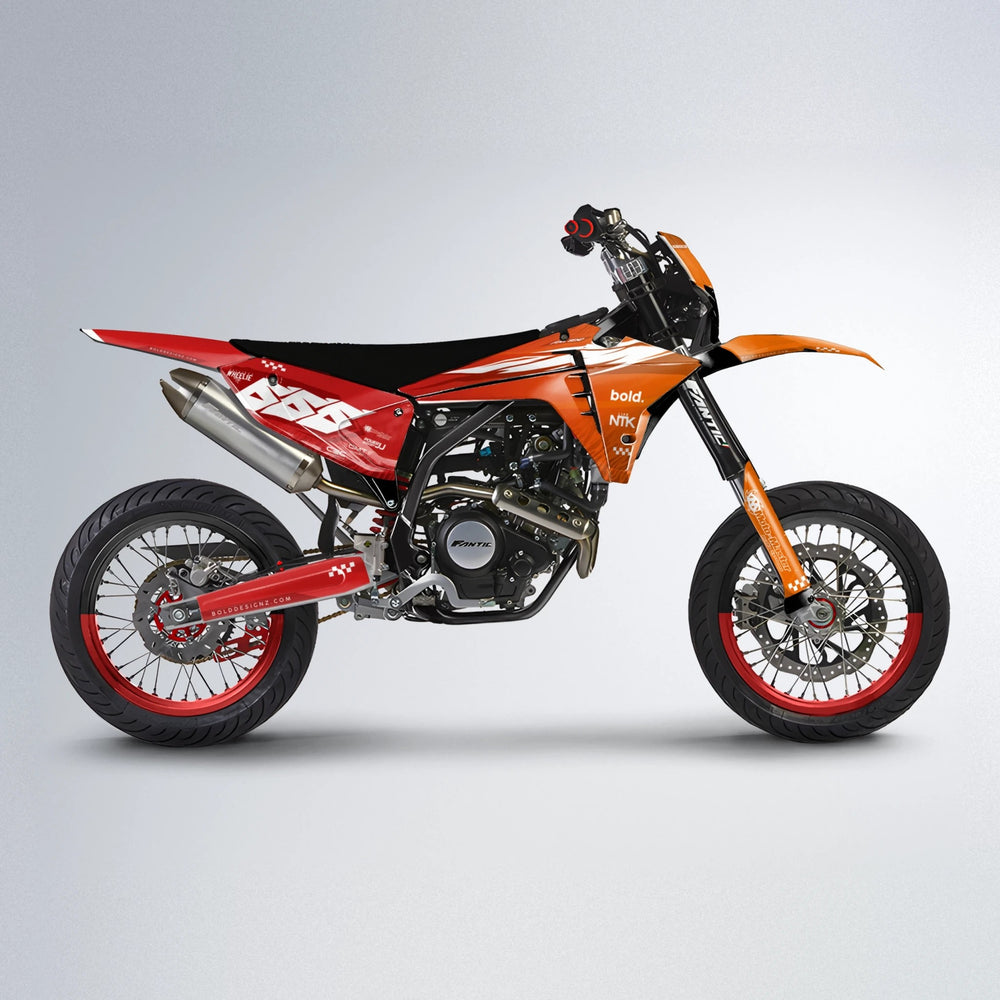 NTK V5 Fantic supermoto graphics kit in Red & Orange
