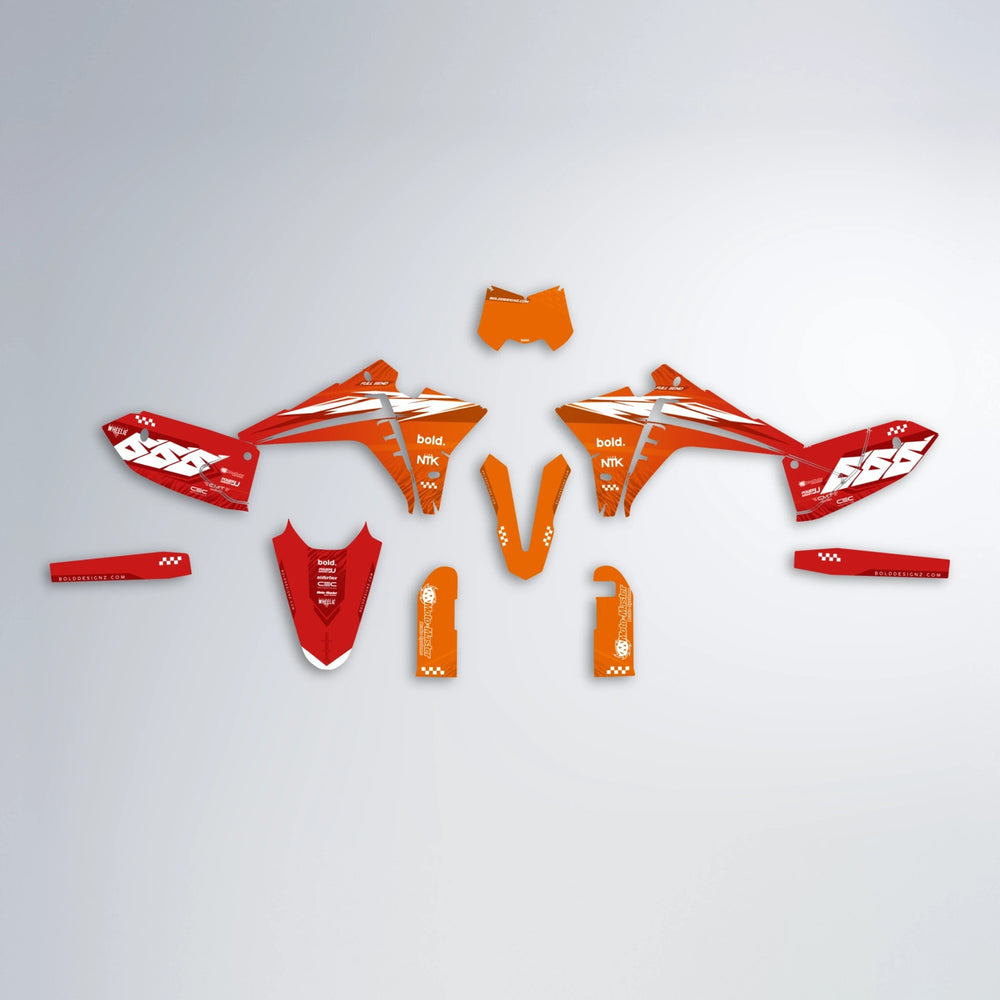 NTK V5 Fantic graphics kit parts layout in Red & Orange