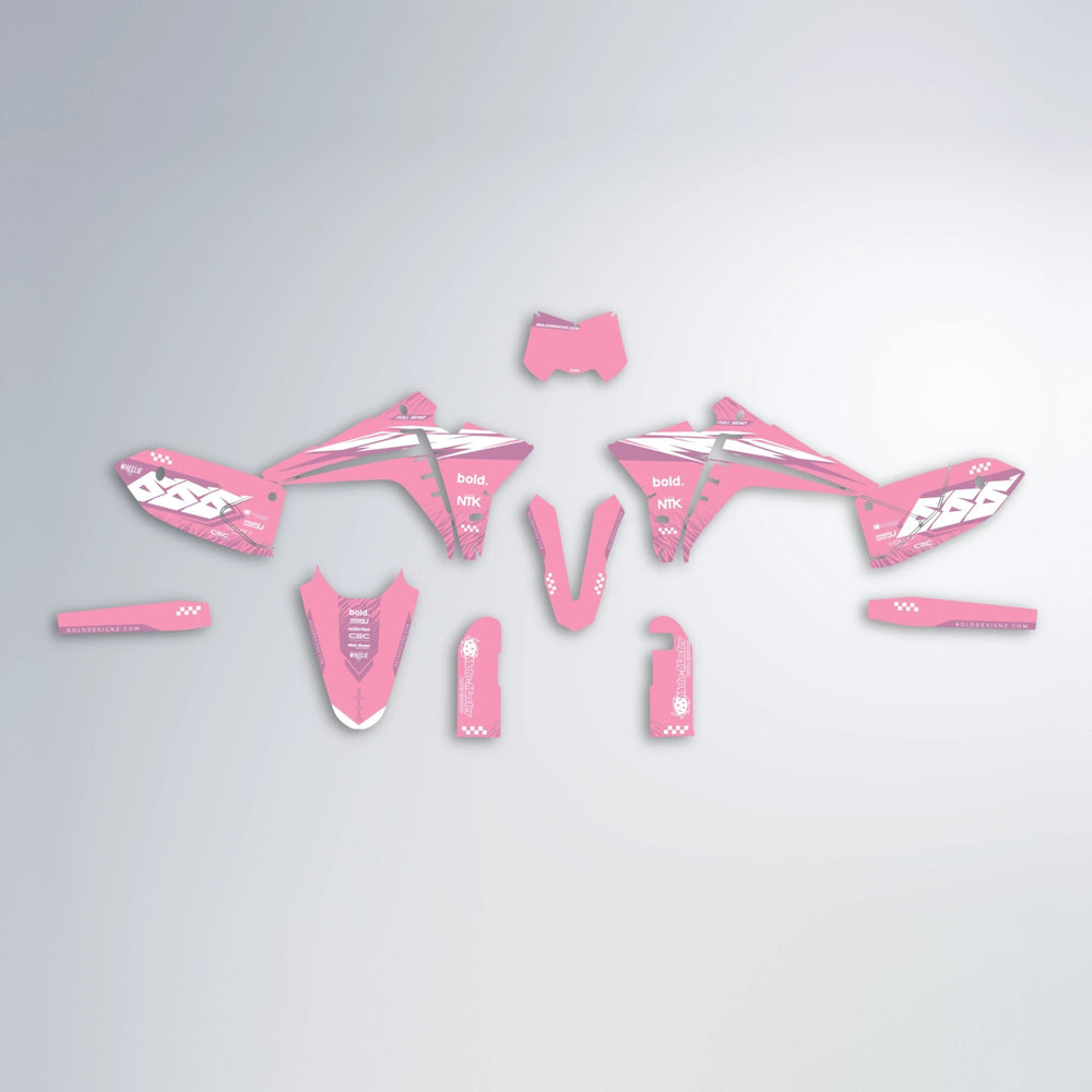NTK V5 Fantic graphics kit parts layout in Sakura Pink