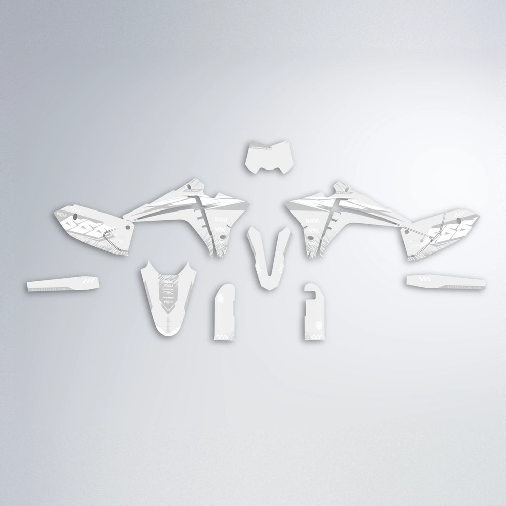 NTK V5 Fantic graphics kit parts layout in White