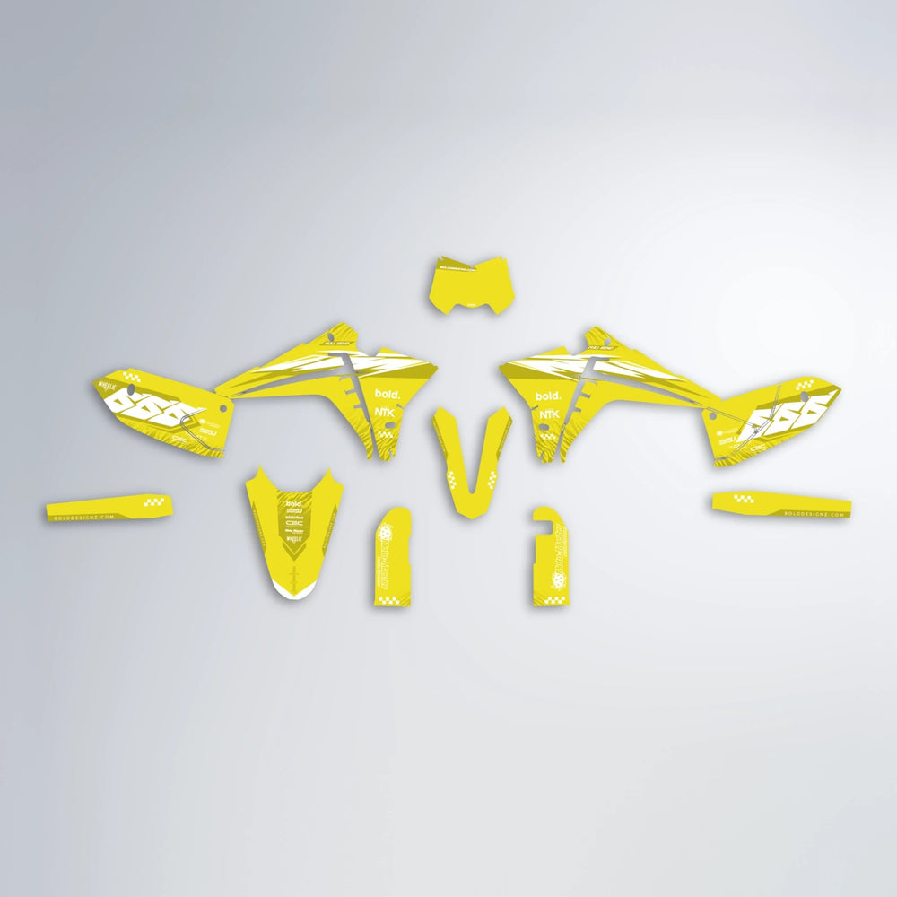 NTK V5 Fantic graphics kit parts layout in Yellow