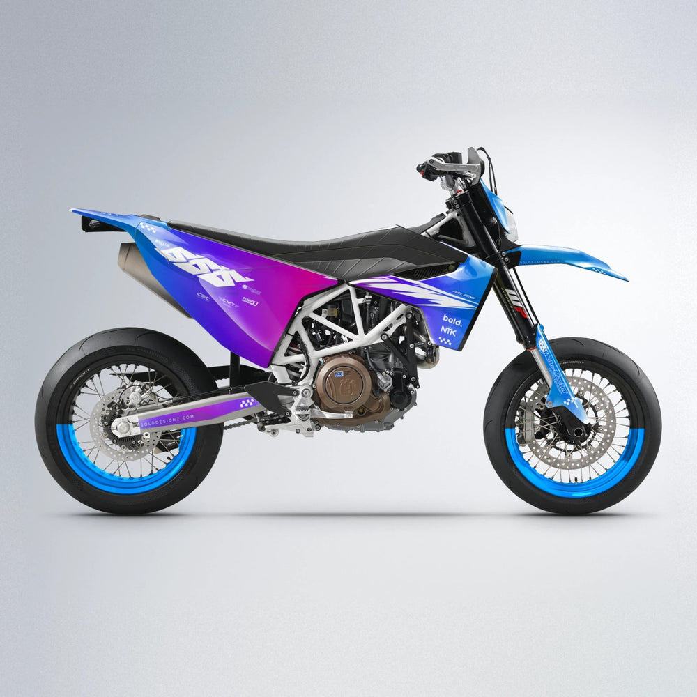 NTK V5 Husqvarna 701 supermoto graphics kit in Blue Purple Fade