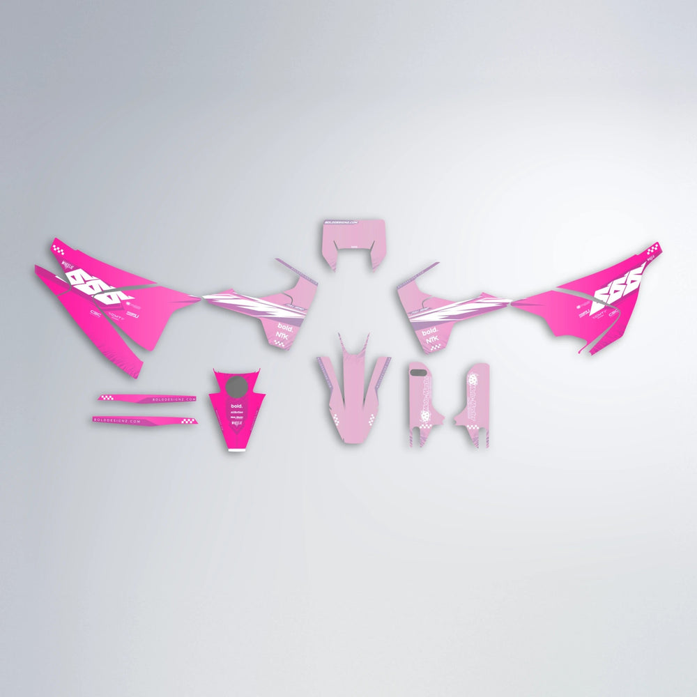 NTK V5 Husqvarna 701 graphics kit parts layout in Flamingo