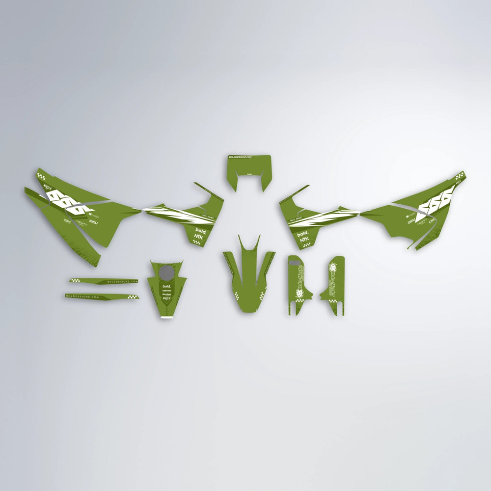 NTK V5 Husqvarna 701 graphics kit parts layout in Olive