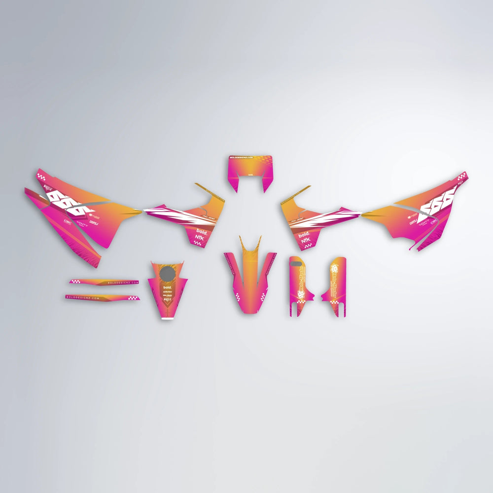 NTK V5 Husqvarna 701 graphics kit parts layout in Pink & Yellow