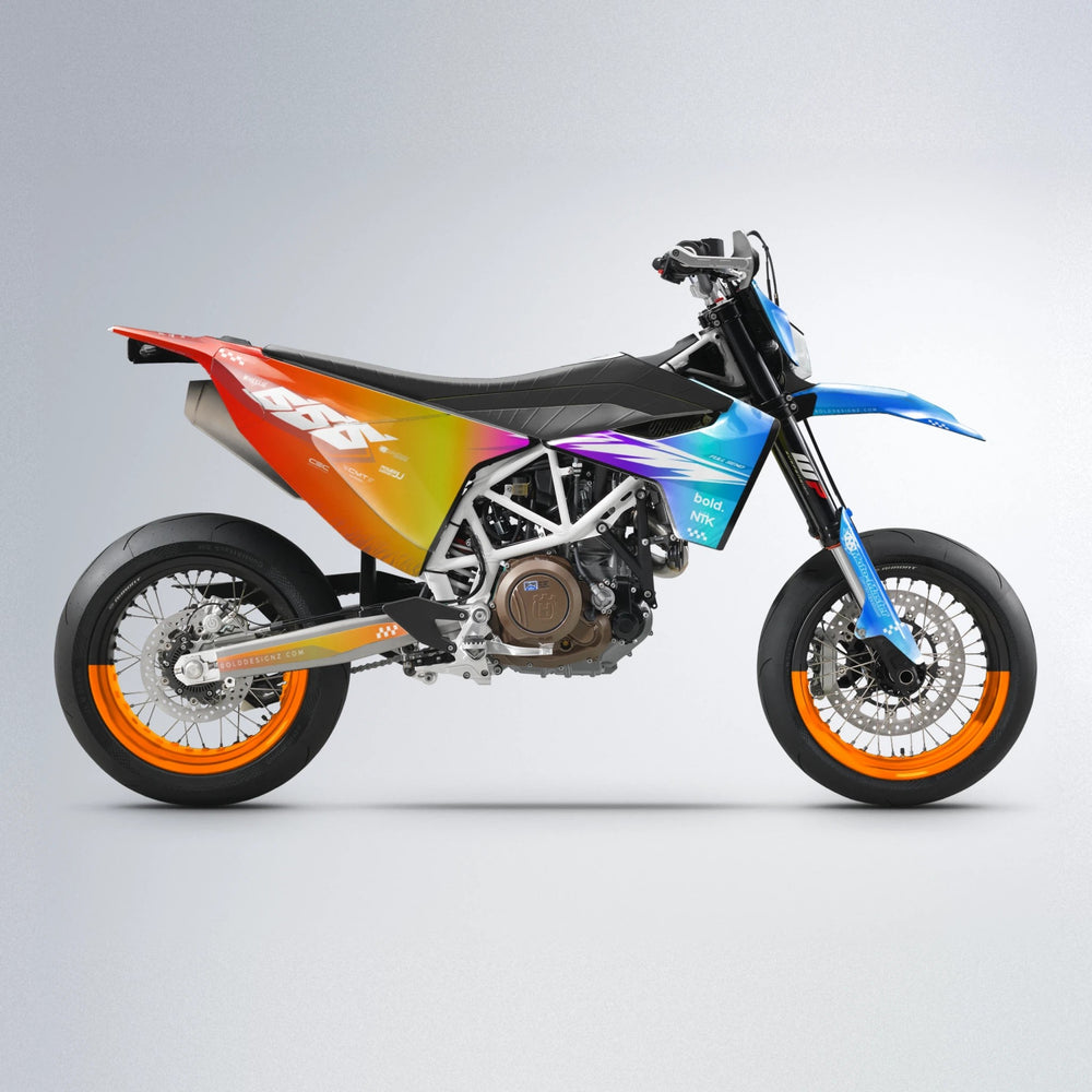 NTK V5 Husqvarna 701 supermoto graphics kit in Sunset Fade