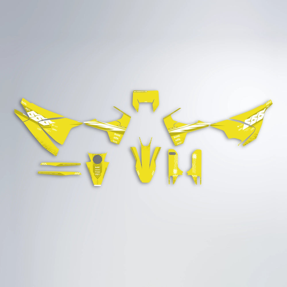 NTK V5 Husqvarna 701 graphics kit parts layout in Yellow