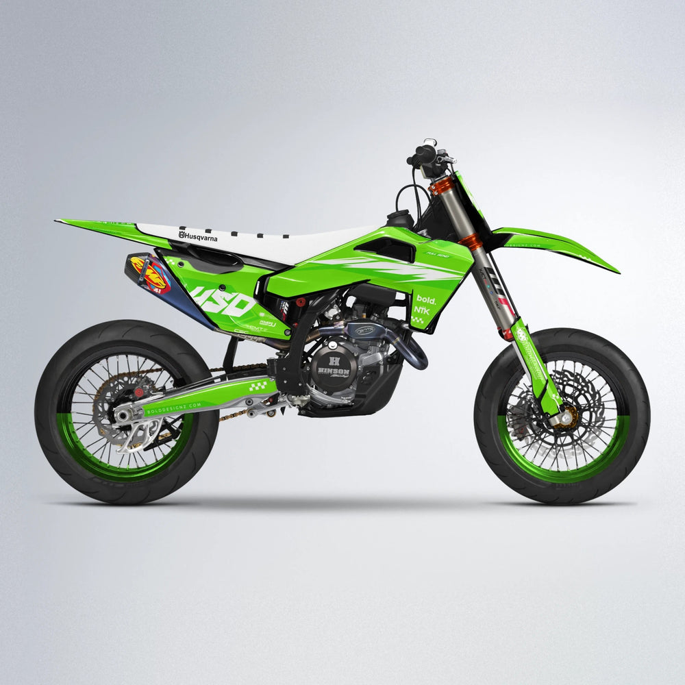 NTK V5 Husqvarna FE/TE supermoto graphics kit in Green