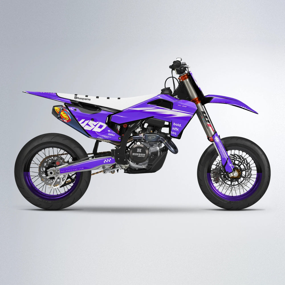 NTK V5 Husqvarna FE/TE supermoto graphics kit in Purple
