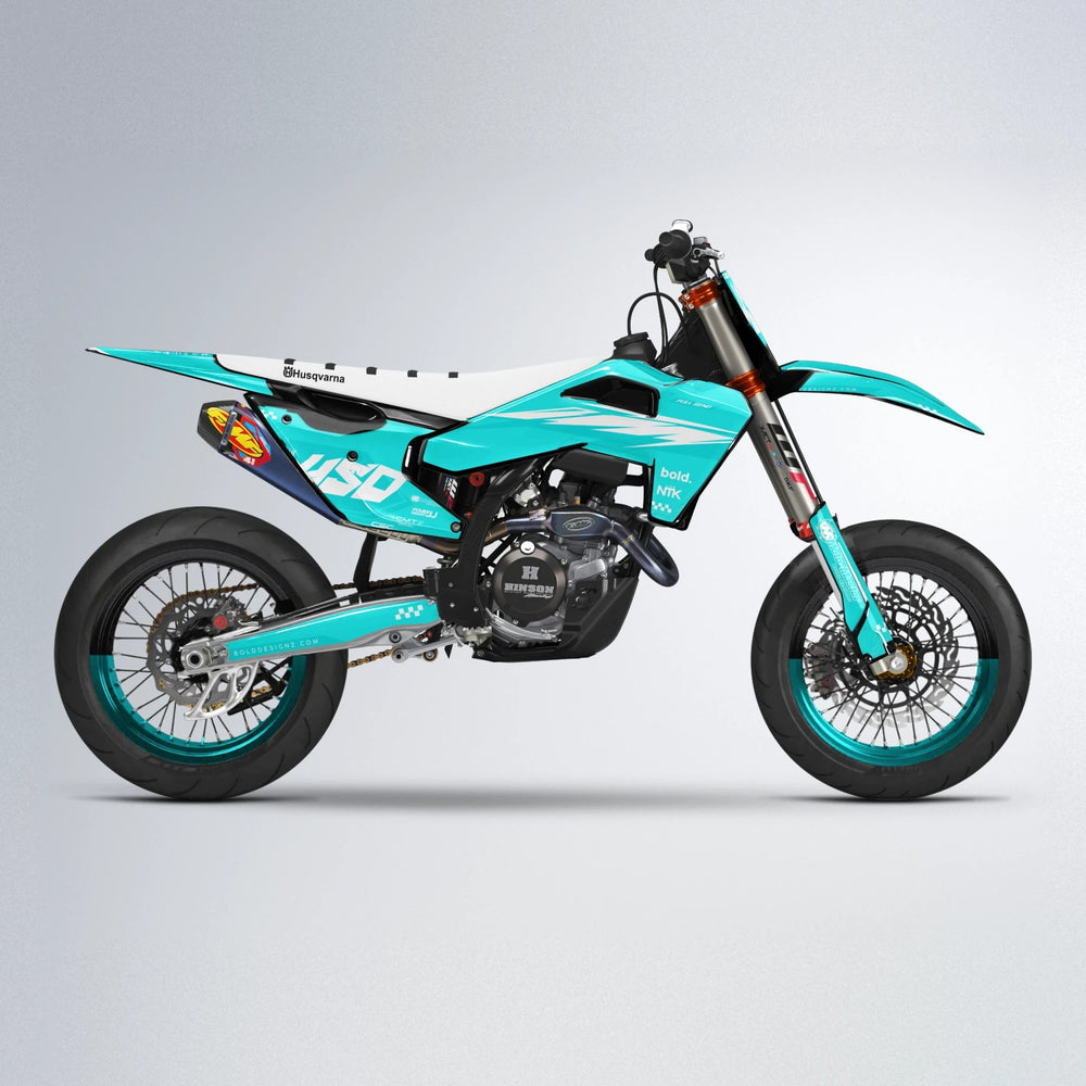 NTK V5 Husqvarna FE/TE supermoto graphics kit in Teal