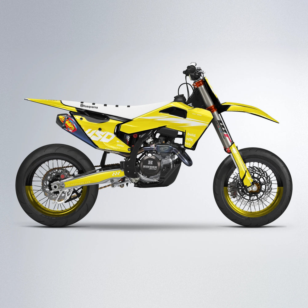 NTK V5 Husqvarna FE/TE supermoto graphics kit in Yellow