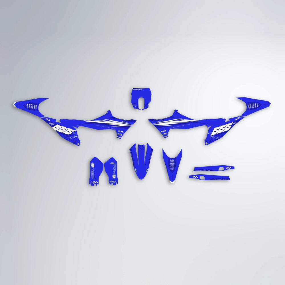 NTK V5 Stark Varg MX graphics kit parts layout in Blue