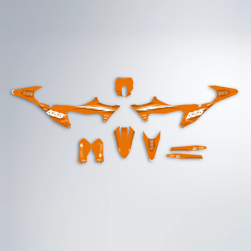 NTK V5 Stark Varg MX graphics kit parts layout in Orange