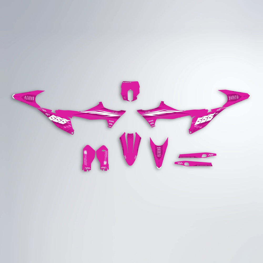 NTK V5 Stark Varg MX graphics kit parts layout in Pink