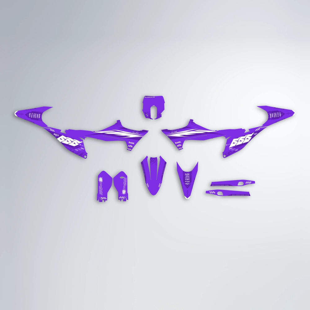 NTK V5 Stark Varg MX graphics kit parts layout in Purple