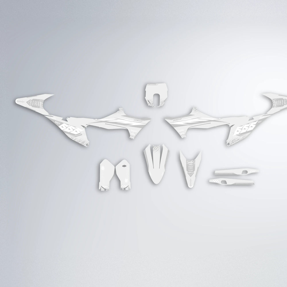 NTK V5 Stark Varg MX graphics kit parts layout in White