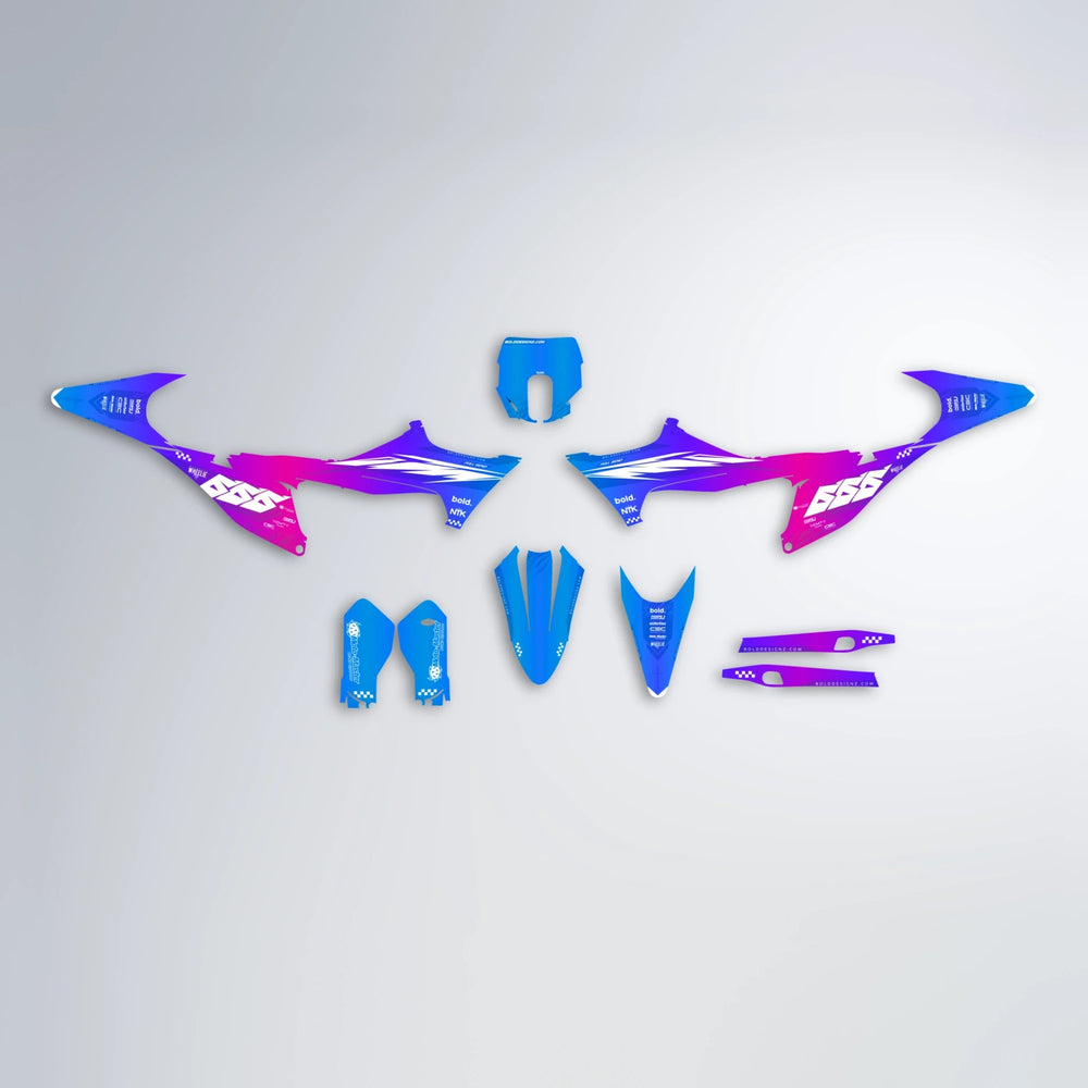 NTK V5 Stark Varg SM graphics kit parts layout in Blue Purple Fade