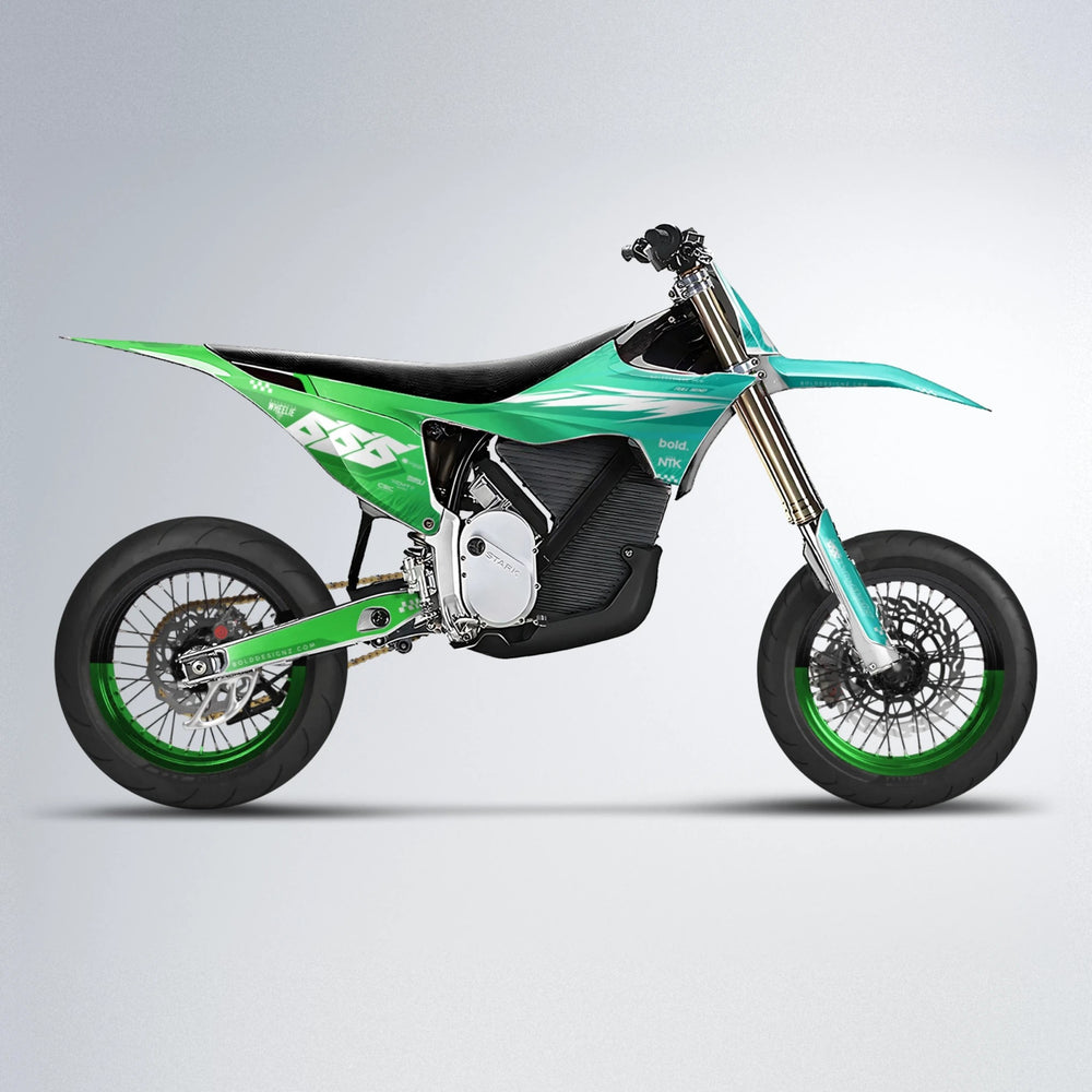 NTK V5 Stark Varg SM supermoto graphics kit in Cyan & Green