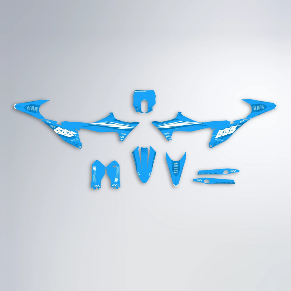 NTK V5 Stark Varg SM graphics kit parts layout in Light Blue