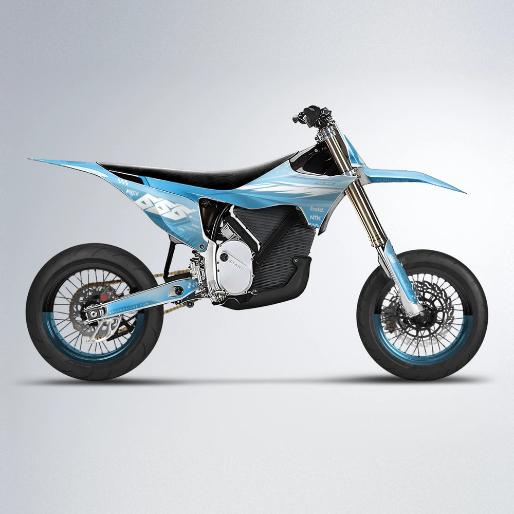 NTK V5 Stark Varg SM supermoto graphics kit in Light Blue & White