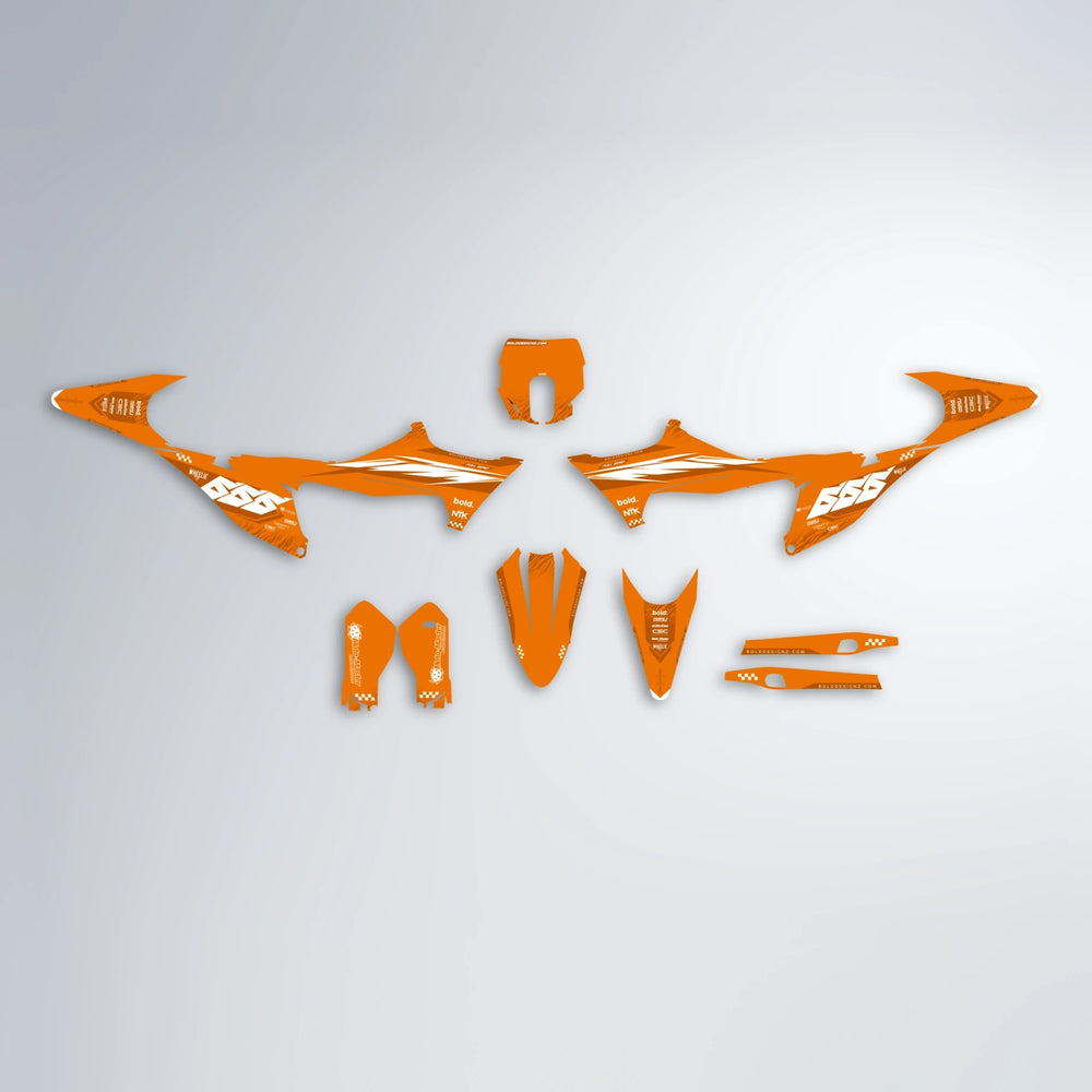 NTK V5 Stark Varg SM graphics kit parts layout in Orange
