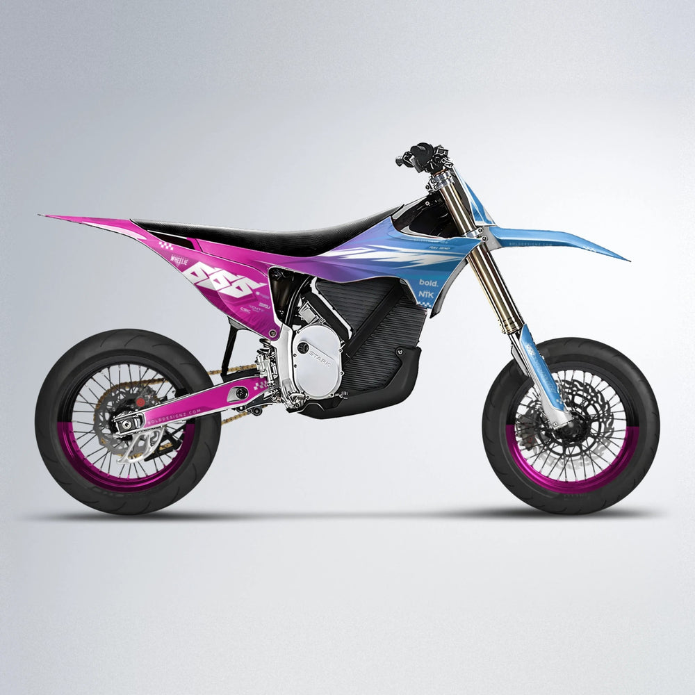 NTK V5 Stark Varg SM supermoto graphics kit in Pink & Light Blue