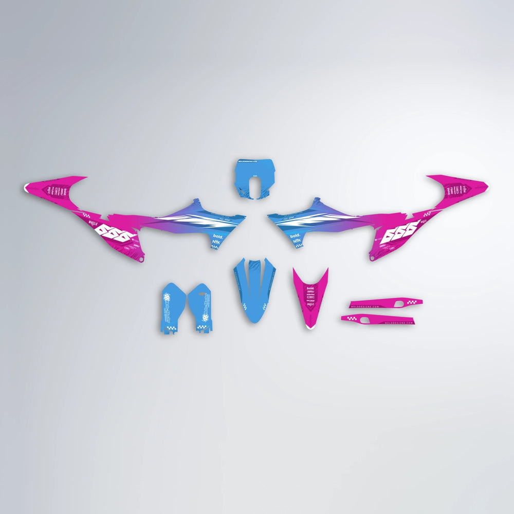 NTK V5 Stark Varg SM graphics kit parts layout in Pink & Light Blue