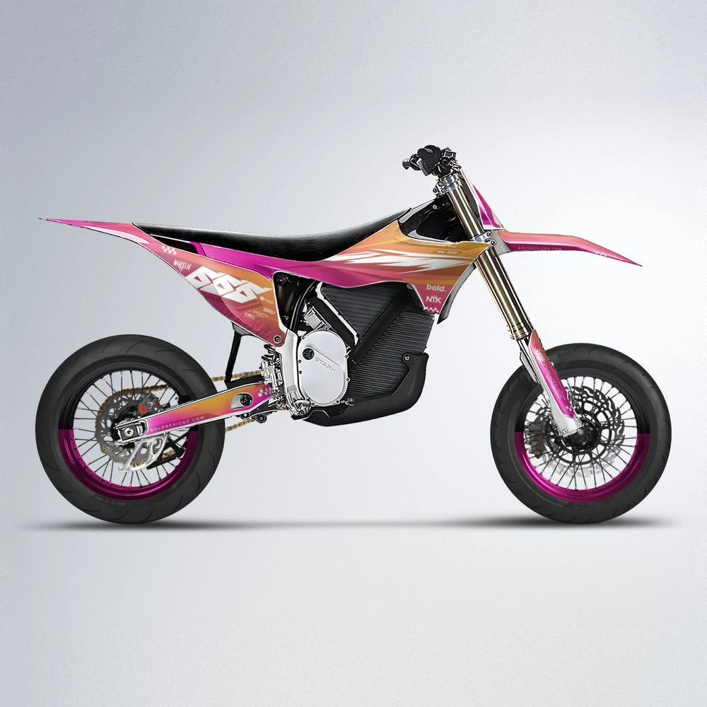 NTK V5 Stark Varg SM supermoto graphics kit in Pink & Yellow