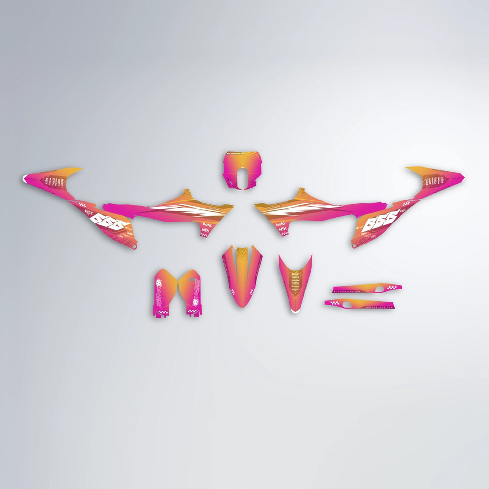 NTK V5 Stark Varg SM graphics kit parts layout in Pink & Yellow