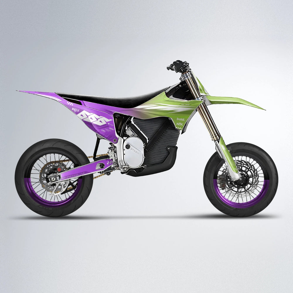 NTK V5 Stark Varg SM supermoto graphics kit in Purple & Yellow
