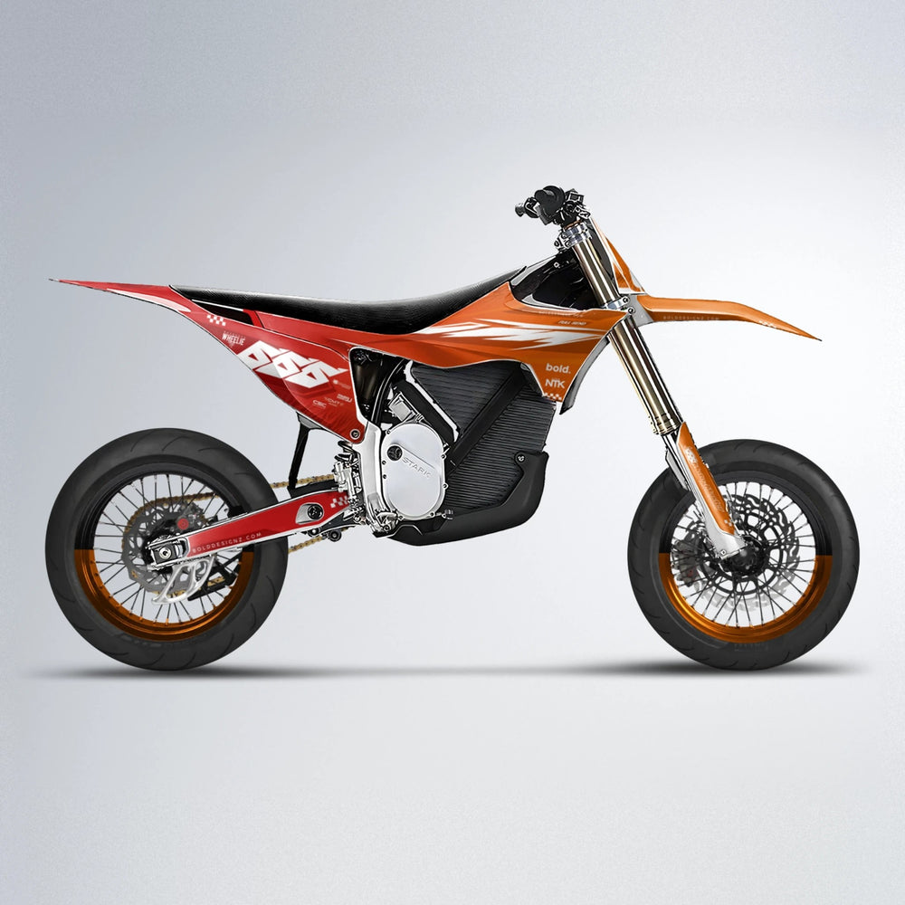 NTK V5 Stark Varg SM supermoto graphics kit in Red & Orange