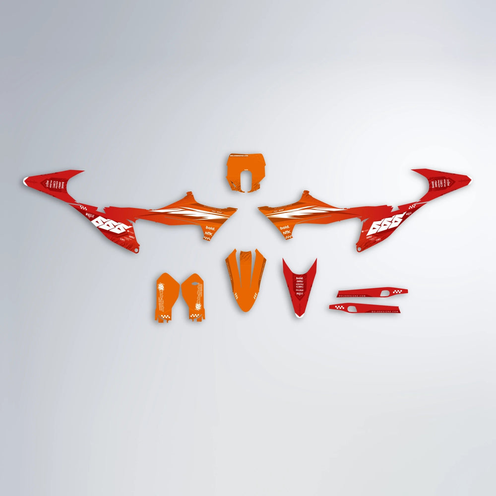 NTK V5 Stark Varg SM graphics kit parts layout in Red & Orange