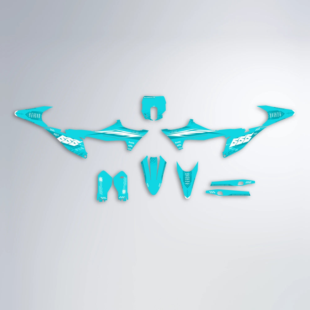 NTK V5 Stark Varg SM graphics kit parts layout in Teal