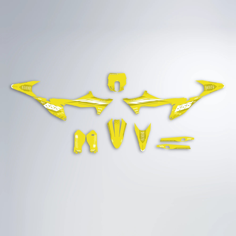 NTK V5 Stark Varg SM graphics kit parts layout in Yellow