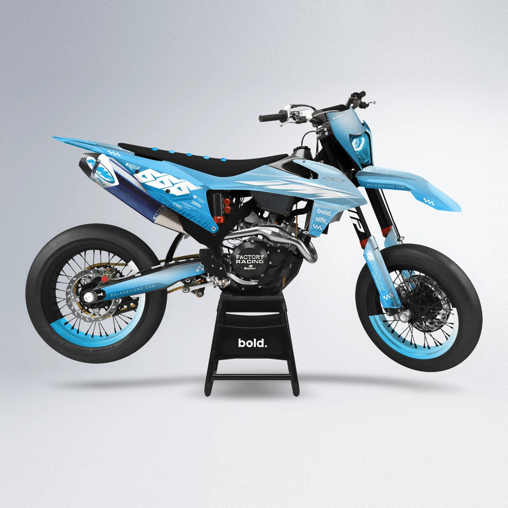 NTK V5 supermoto graphics kit in Light Blue & White