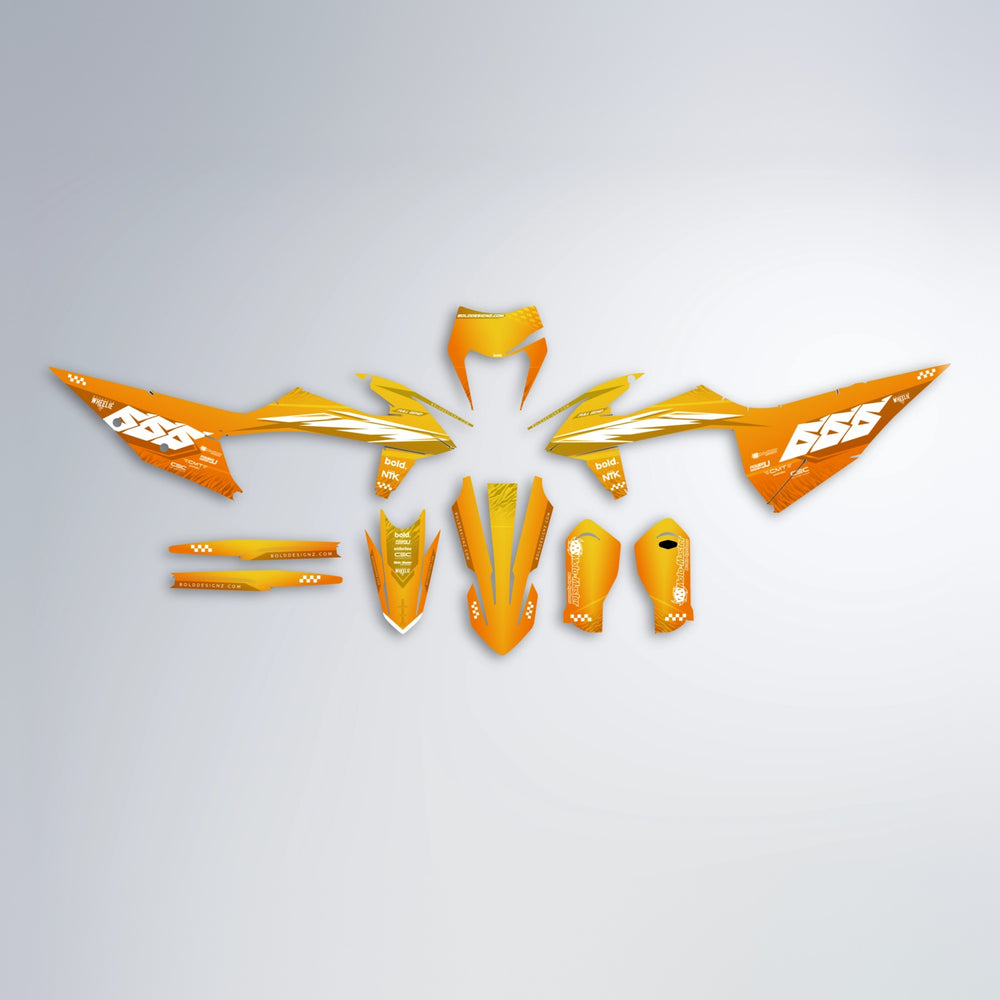 NTK V5 graphics kit parts layout in Orange & Yellow