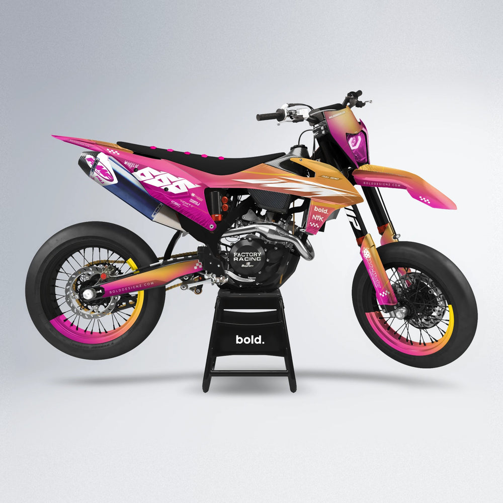 NTK V5 supermoto graphics kit in Pink & Yellow