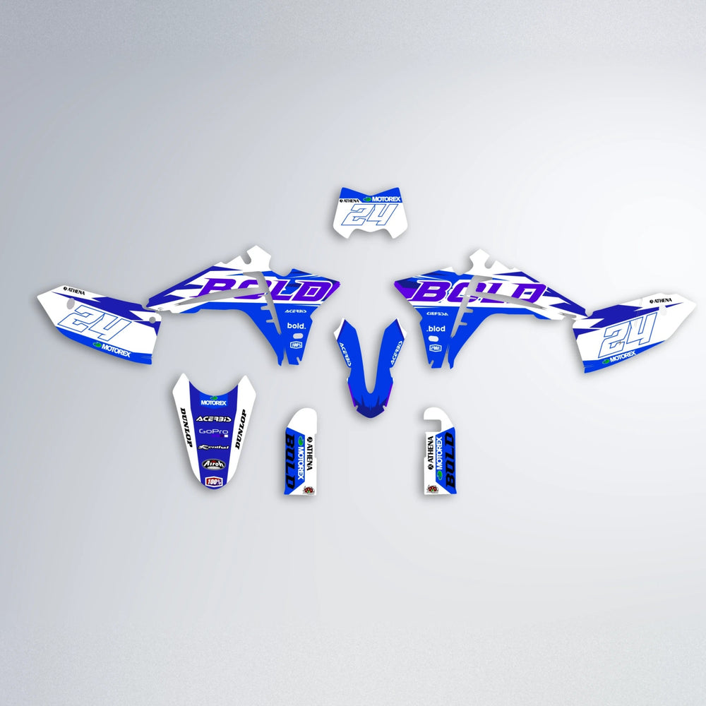 OCEAN Fantic graphics kit parts layout in Blue