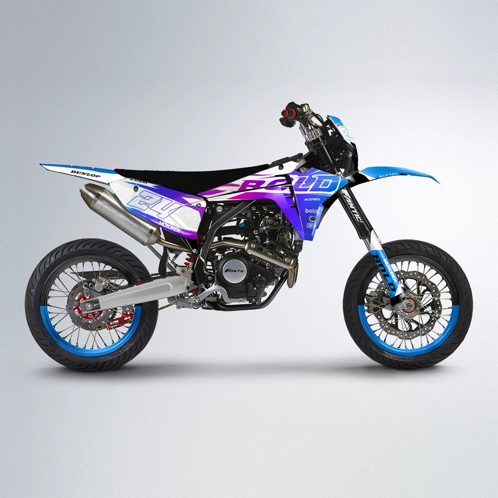 OCEAN Fantic supermoto graphics kit in Blue Purple Fade