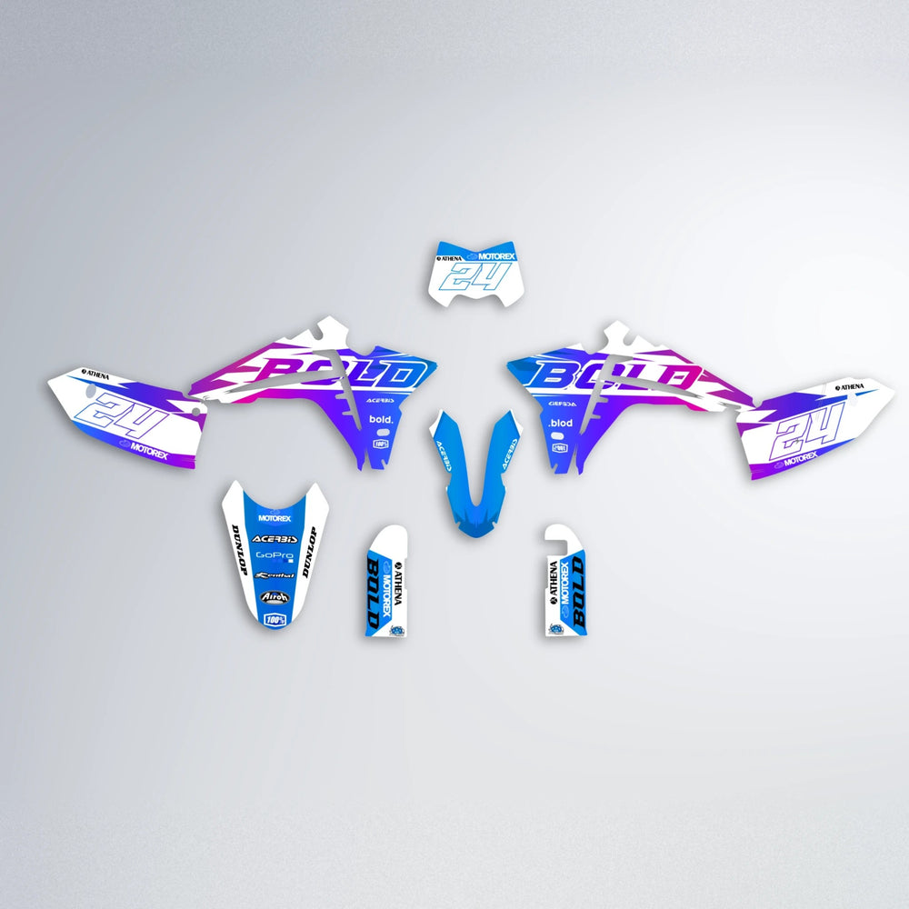 OCEAN Fantic graphics kit parts layout in Blue Purple Fade