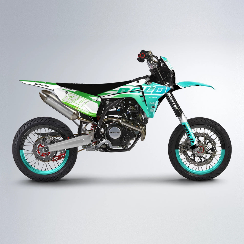 OCEAN Fantic supermoto graphics kit in Cyan & Green