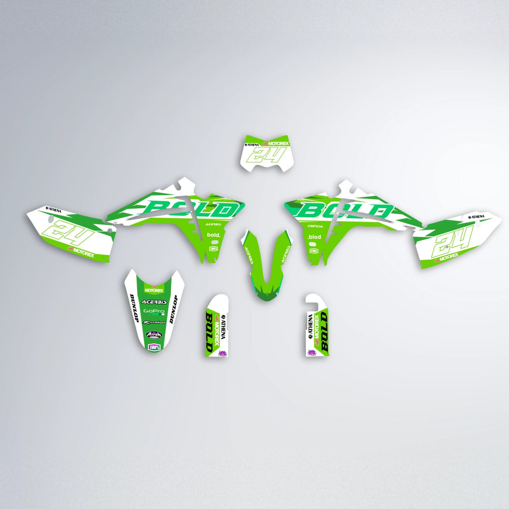 OCEAN Fantic graphics kit parts layout in Green