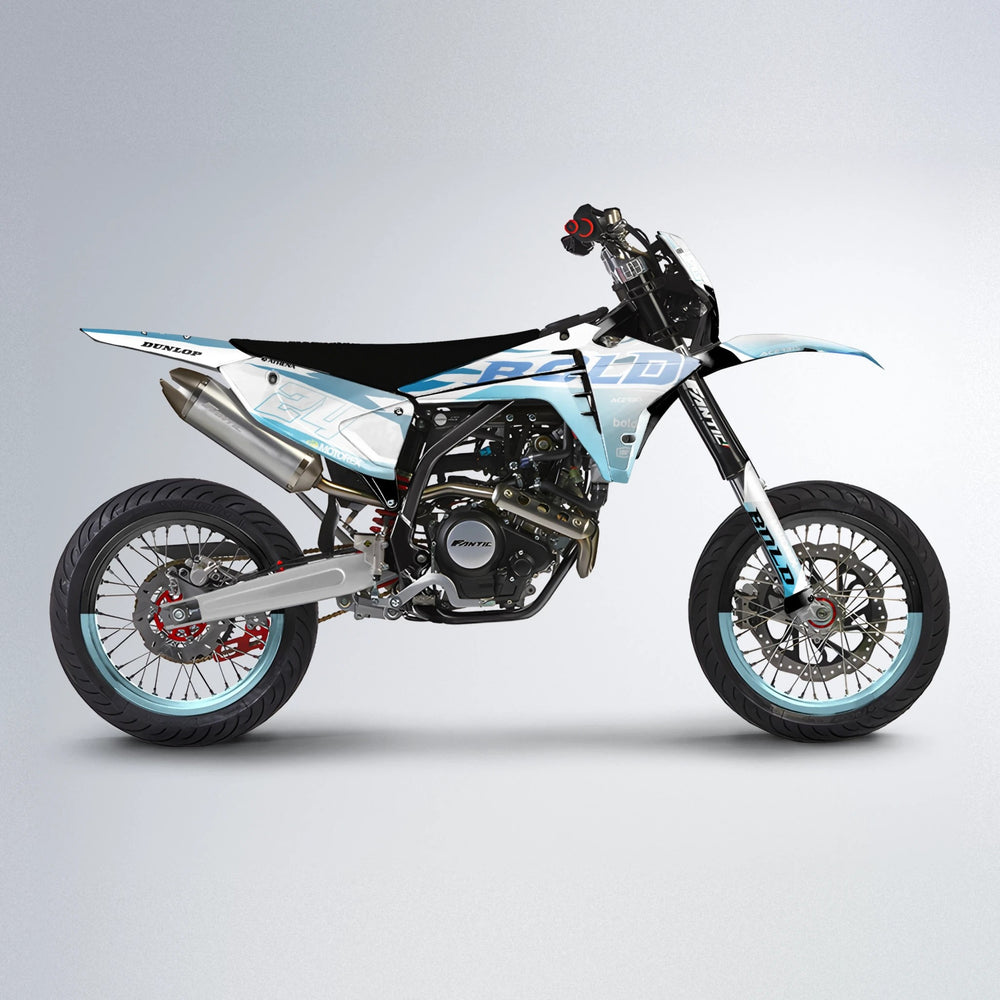 OCEAN Fantic supermoto graphics kit in Light Blue & White
