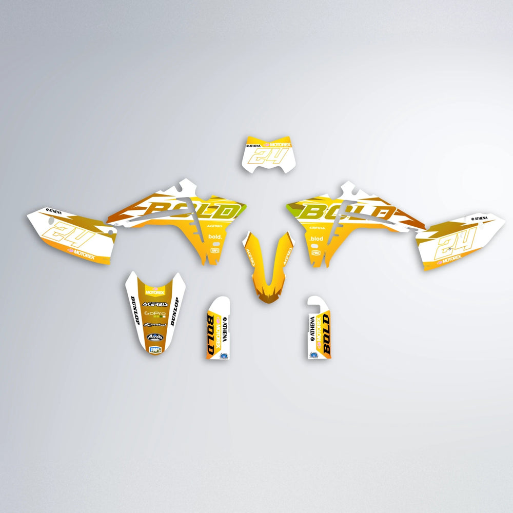 OCEAN Fantic graphics kit parts layout in Orange & Yellow