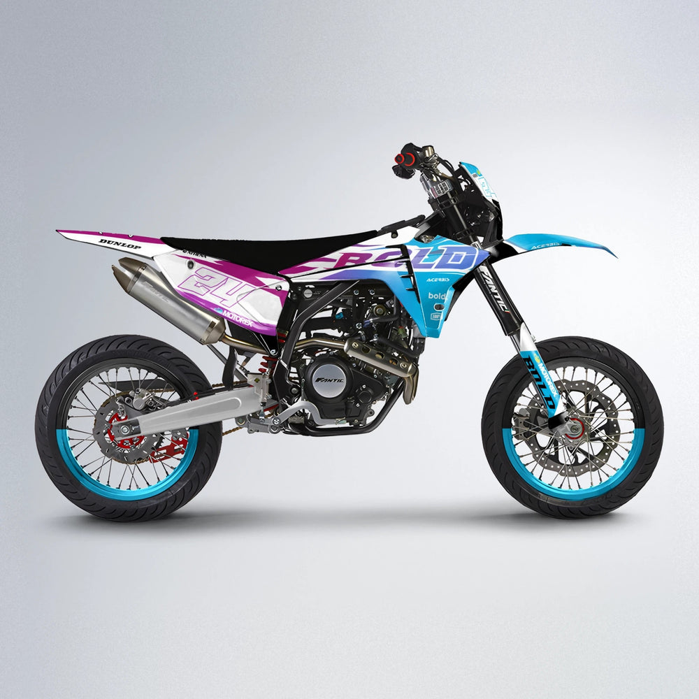 OCEAN Fantic supermoto graphics kit in Pink & Light Blue