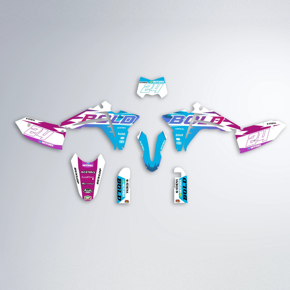 OCEAN Fantic graphics kit parts layout in Pink & Light Blue
