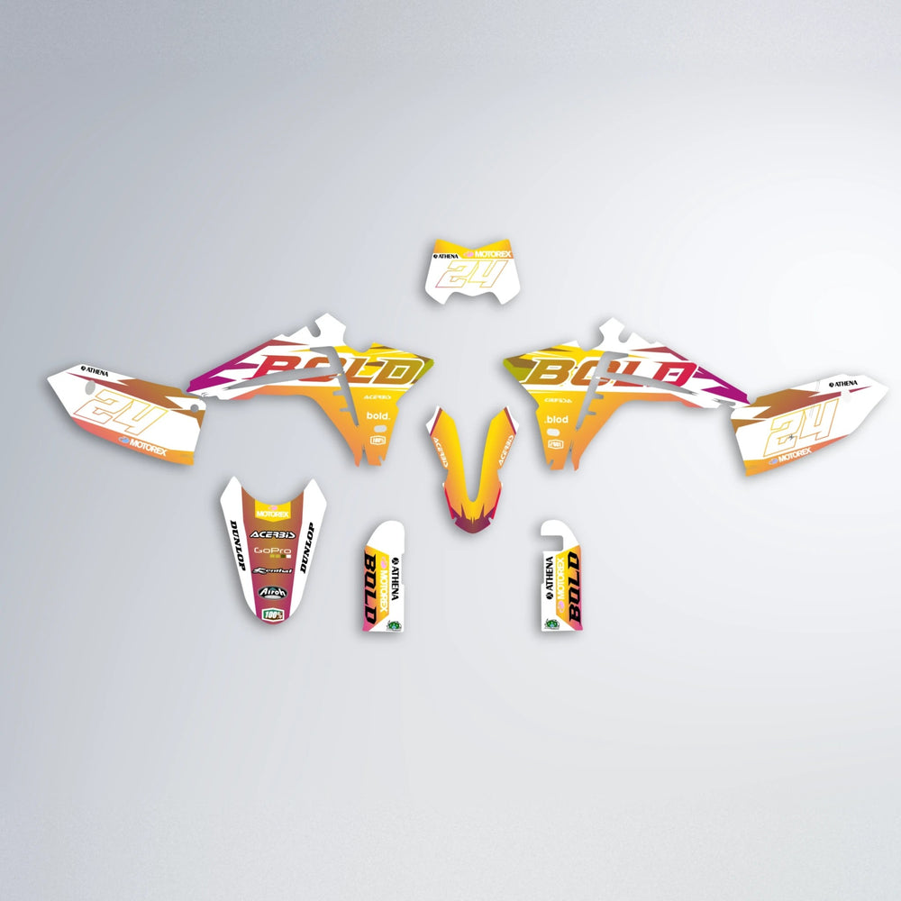 OCEAN Fantic graphics kit parts layout in Pink & Yellow