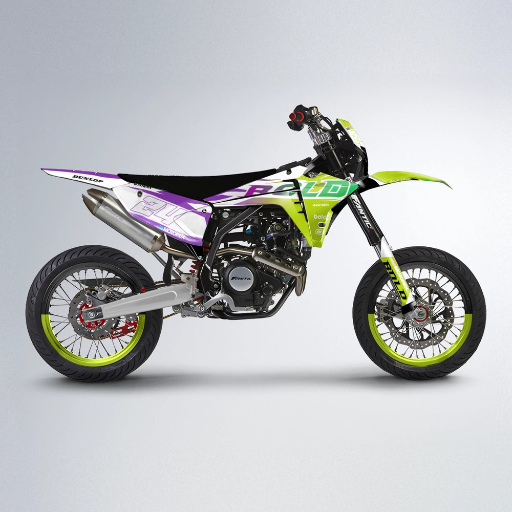 OCEAN Fantic supermoto graphics kit in Purple & Yellow